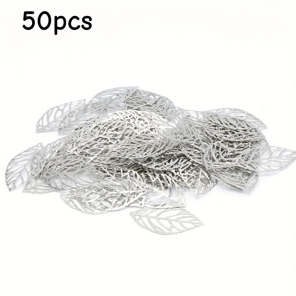 50 Exquisite Metal Leaf Ornaments - Essential for Bead and Jewelry Crafting - 2.4 * 1.4cm Dimensions, Versatile Crafting Tools F
