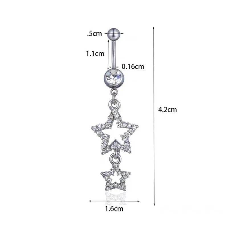 New Star Belly Button Rings Long Dangled Bar Belly Navel Piercing Ring Shinny Crystal Charming Oreja Body Zircon Accessories