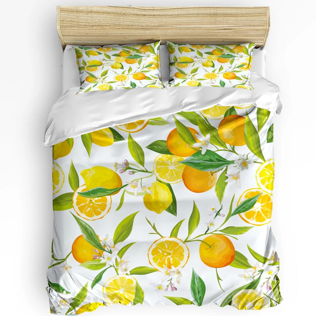 3pcs Bedding Set Plant Lemon Flowers White Home Textile Duvet Cover Pillow Case Boy Kid Teen Girl Bedding Covers Set