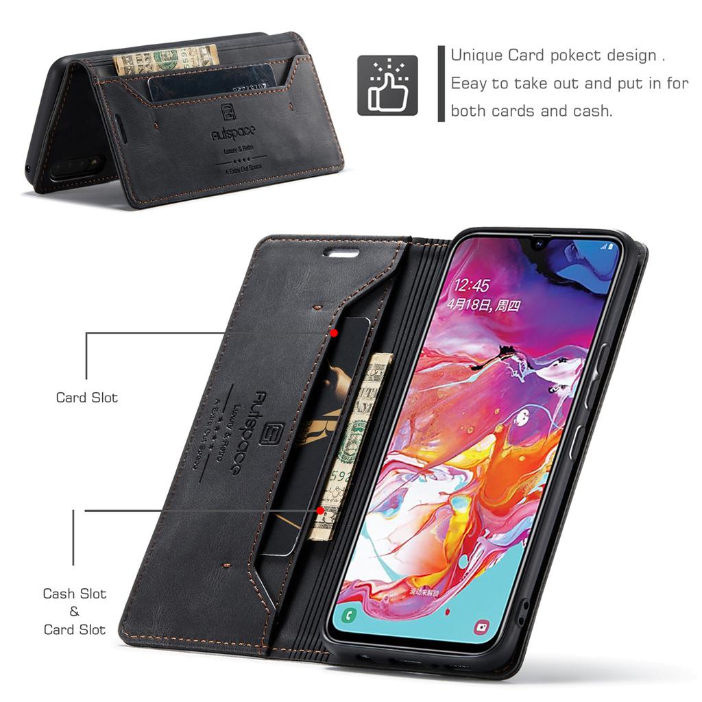Premium Vintage Leather Wallet Case for Samsung Galaxy A70 - RFID Blocking Flip Cover with Card Slots (4 Colors)