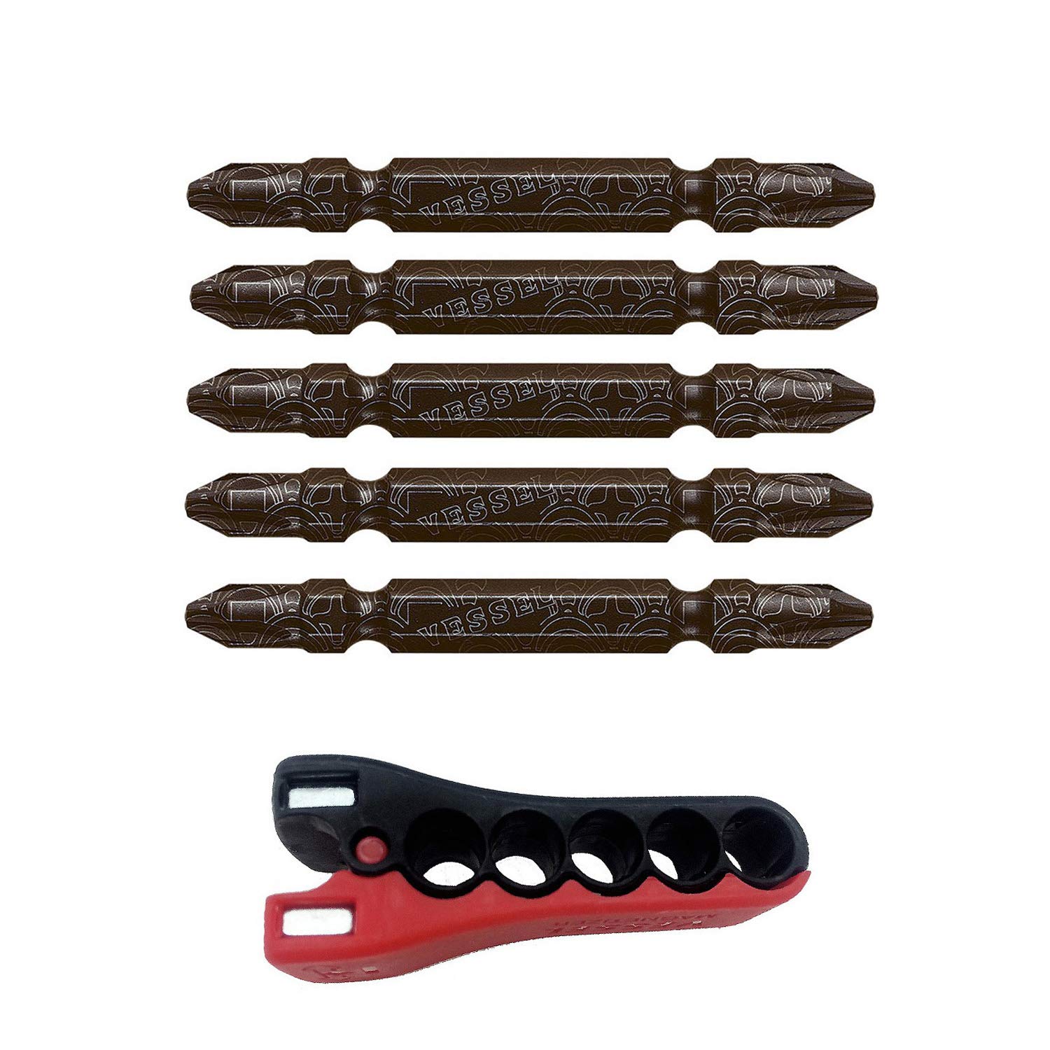 

VESSEL Rib Bit BL Double-Head +2 x 65mm Set of 5 with Bit Clip RB5P2065-BL