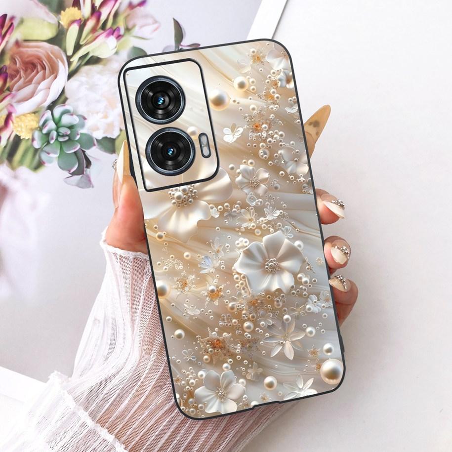 Hülle Für Motorola Edge 50 Fusion Cover XT2429-1 Beliebte Blume Weiche Schwarze Silikon Handyhüllen Für Motorola G96 5G MotoG96 Funda