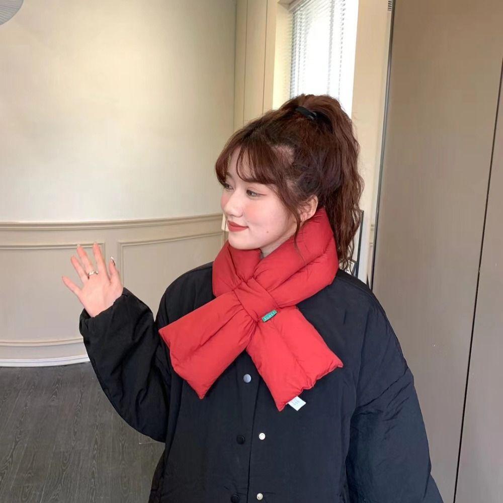 Windproof Cross Feather Shawl Korean Style Thermal Neckerchief Casual Down Neck Scarf  Outdoor