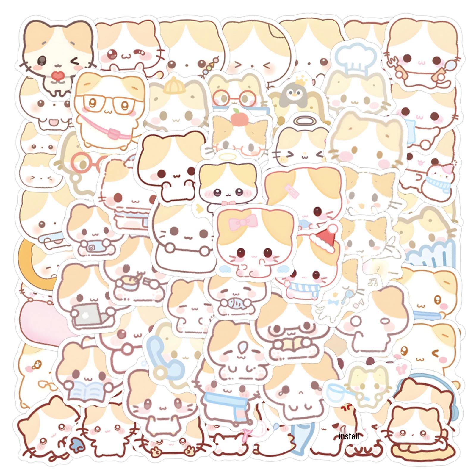 Cute Marshmallow Cat Cartoon Stickers: 100-Piece Set for Journals, Stationery, and Notebooks