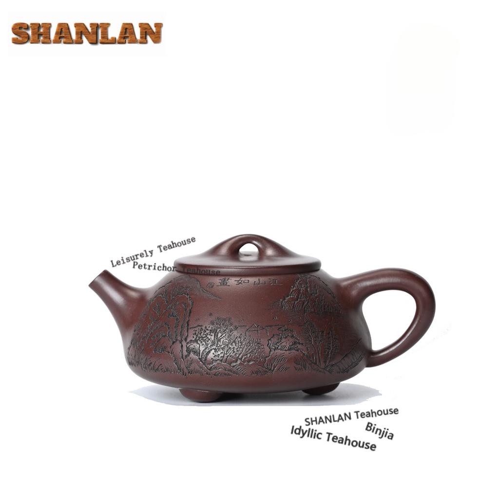 400ml Antique Yixing Purple Clay Teapots Handmade Stone Scoop Pot Raw Ore Purple Eggplant Mud Kettle Zisha Tea Set Cha Gifts