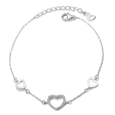 White CZ Heart Link Bracelet -925 Sterling Silver