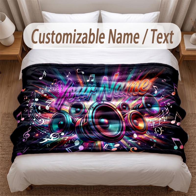Music General Theme Soft Blanket Personalized Custom Name Text Print Warm Blanket Home Sofa Bedroom Decor