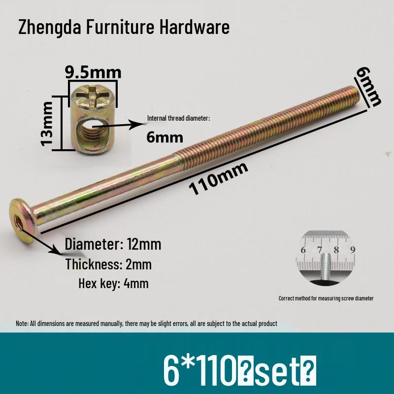M6 Furniture Hardware: Crib & Bookcase Screws with Cross Hole Nuts, Countersunk Head Screws, Hammer Head Nuts.