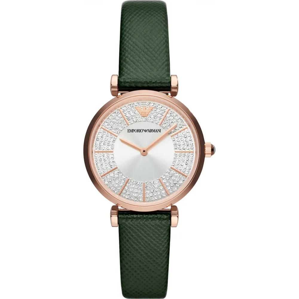 

Emporio Armani Gianni T-Bar Silver Green Leather Ladies Quartz Watch AR11517 серебряный