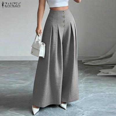 Pantaloni Larghi Casual da Donna con Vita Alta Elastica