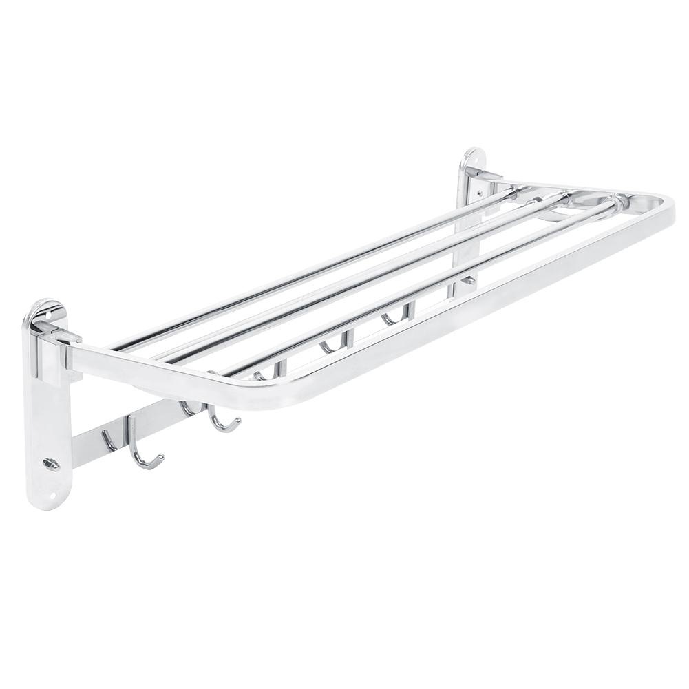 Stainless Steel Foldable Towel Rack Multifunctional WallMounted Bathroom Shelf with Hook