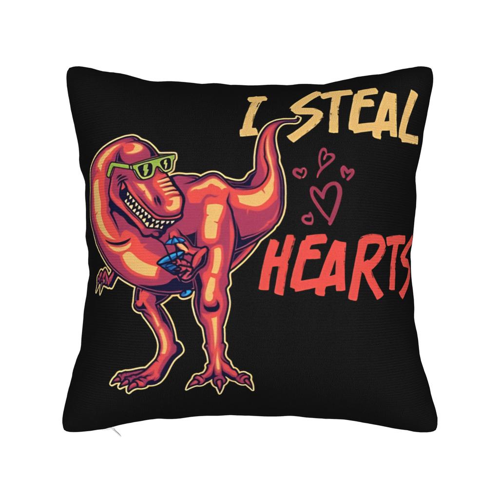 Valentine Day Dinosaur TRex I Steal Hearts Pillow Case Retro Trendy Pillow Cover Soft Pillowcases For Chair Sofa Home Decor