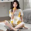Pajamas Women's Summer, New Spring and Summer Short-sleeved Cute Loose Cropped Pants Loungewear Two-piece Set Summer