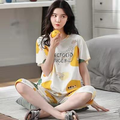 Pajamas Women's Summer, New Spring and Summer Short-sleeved Cute Loose Cropped Pants Loungewear Two-piece Set Summer