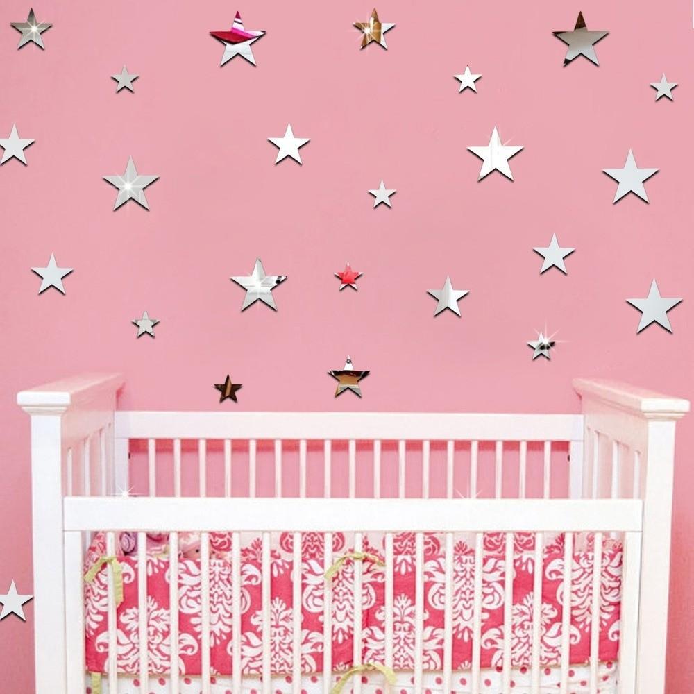 20pcs Acrylic Star Wall Stickers Self Adhesive 3D Effect Acrylic Star Stickers Reflective Surface Mirror Finish