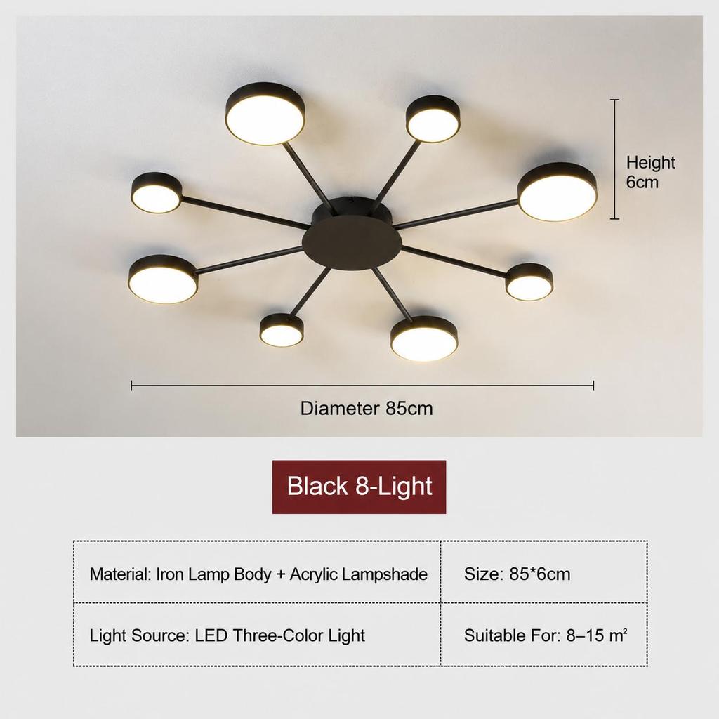 LED Chandelier with Built-in Light Source, Gold Black Modern Ceiling Lamp, 6/8/10 Heads Spider Pendant Lighting Fixture for Home Living Room