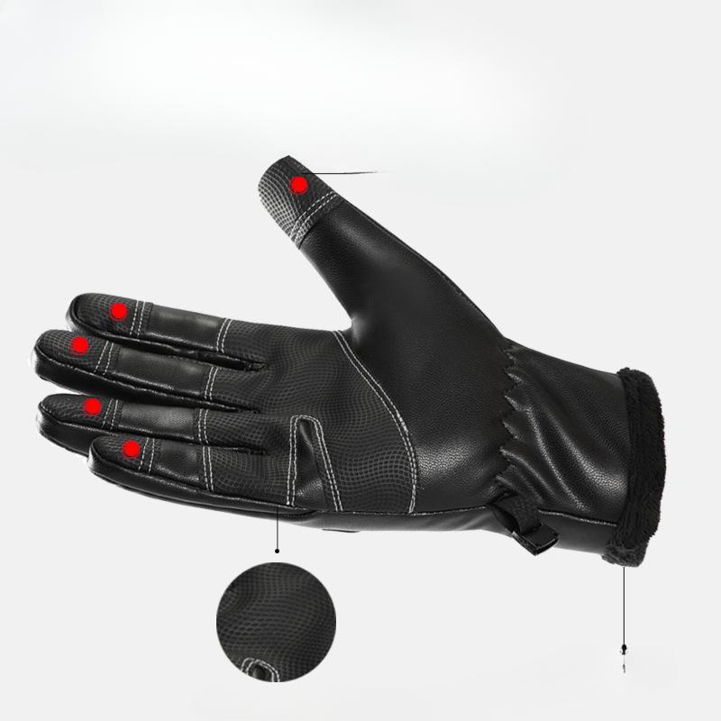 Cycling Gloves Men's Winter Plus Velvet Warm Touch Screen Korean Version of Cycling Waterproof Windproof Sports Outdoor Gloves PU