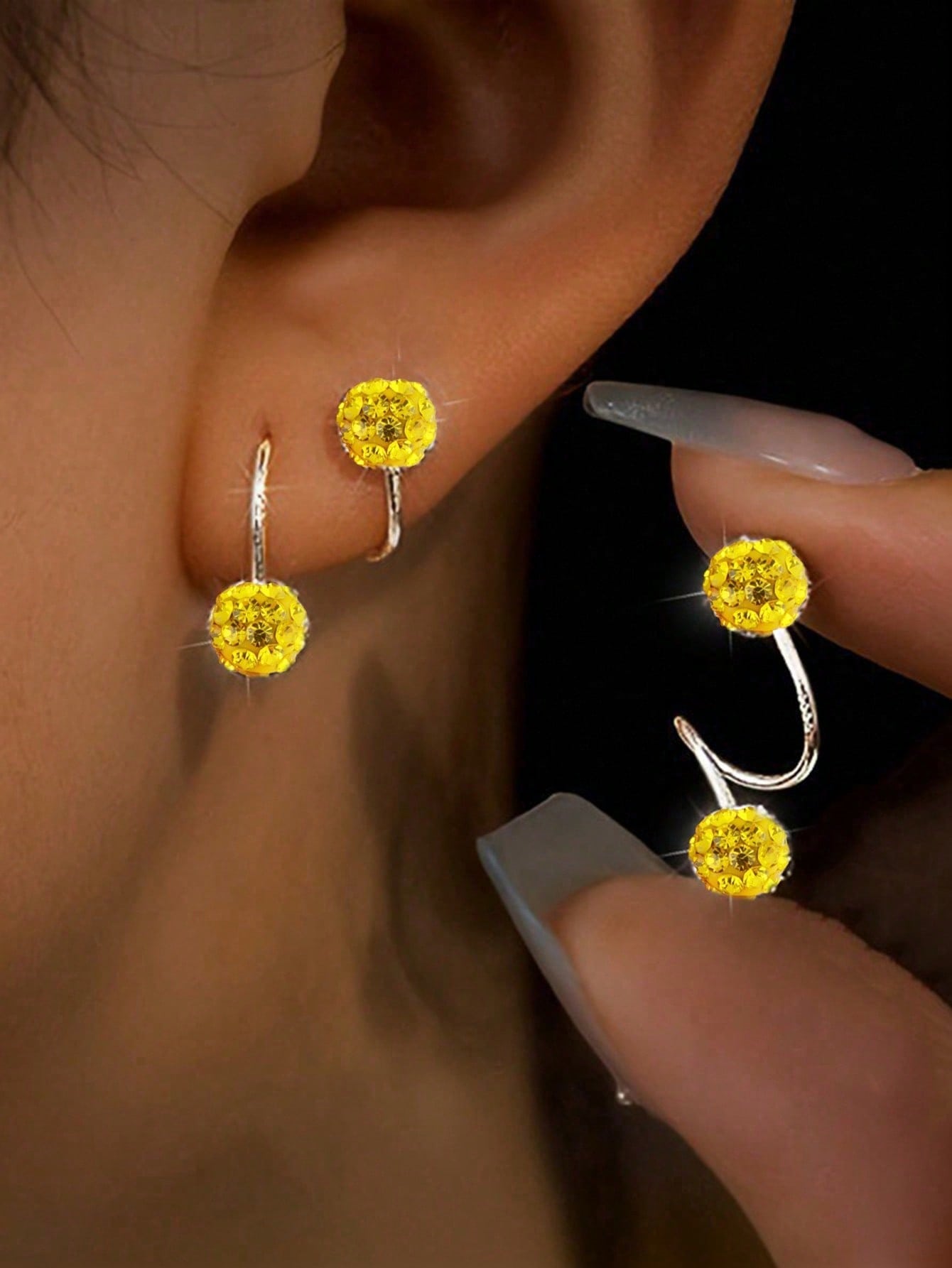 

1 Pair Luxury Double Head Screw Closure Ball Earrings, Unique S-Shaped Ear Studs one-size жовтий