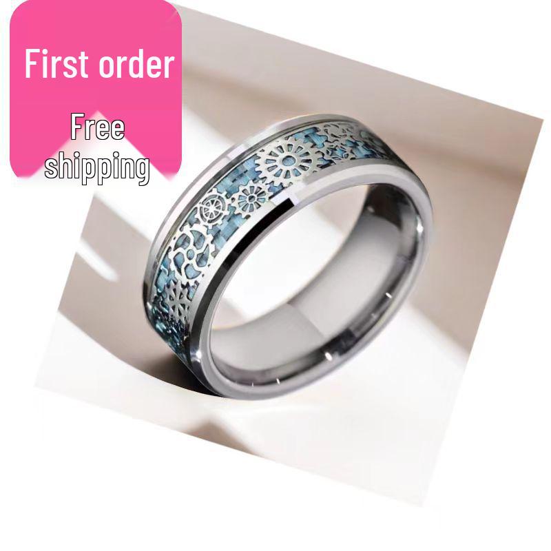 Men's Trendy Titanium Steel Gear and Cross Design Fashion Ring