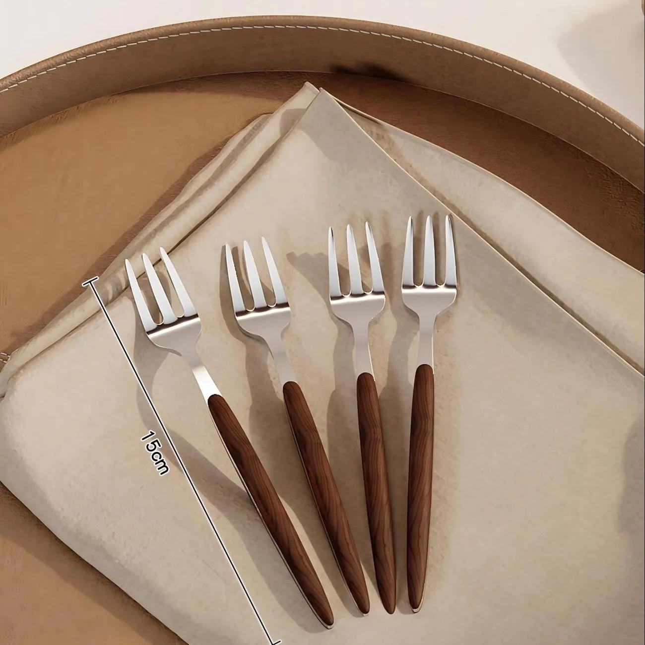 

Retro Fruit Fork & Coffee Spoon Set, 304 Stainless Steel Cutlery with Glass Jar & Wooden Base for Dessert & Table Decor 4 forks