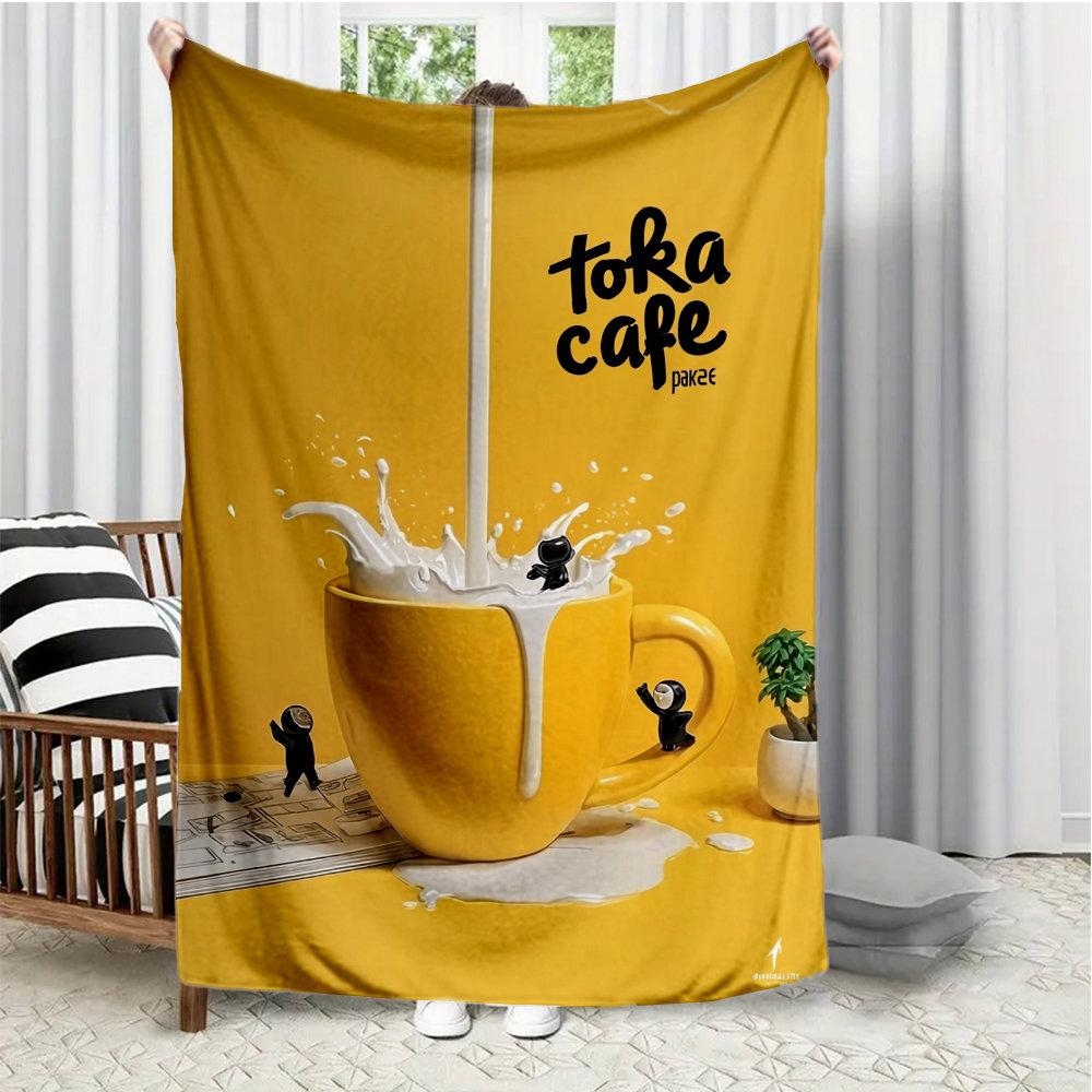 

Coffee cup and milk pattern Flannel printed blanket suitable for all seasons suitable for living room office sofa and travel 75x90cm