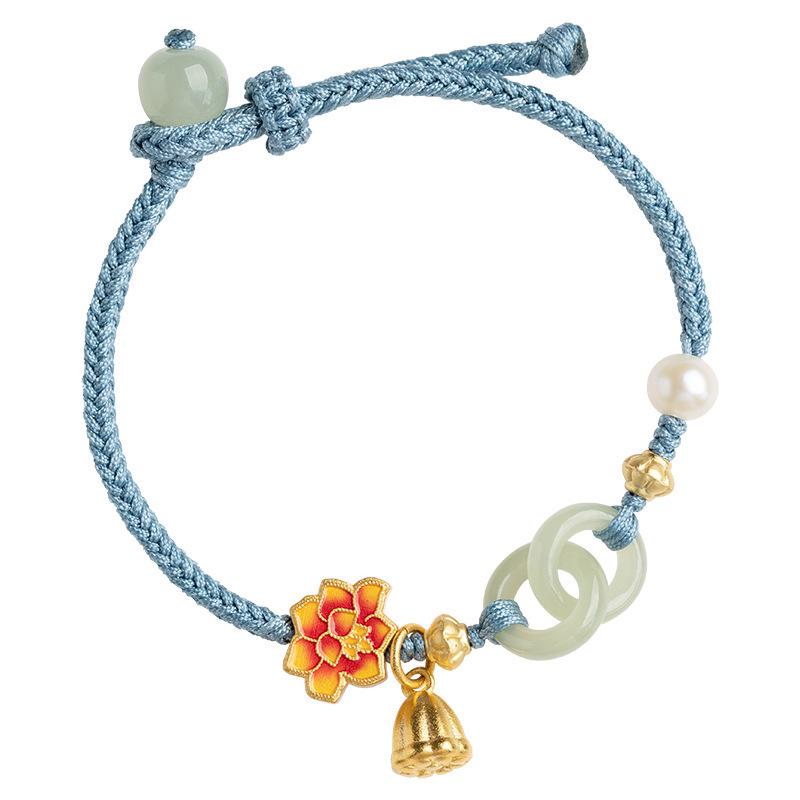 Girls' Interlocking Ping An Knot Bracelet, Hetian Jade, Woven Hand Rope, Best Friend Gift