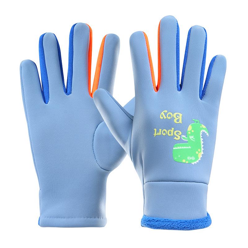 Kids' Waterproof Winter Gloves - Luminous Cartoon Dinosaur Design for Outdoor Sports & Snow Play