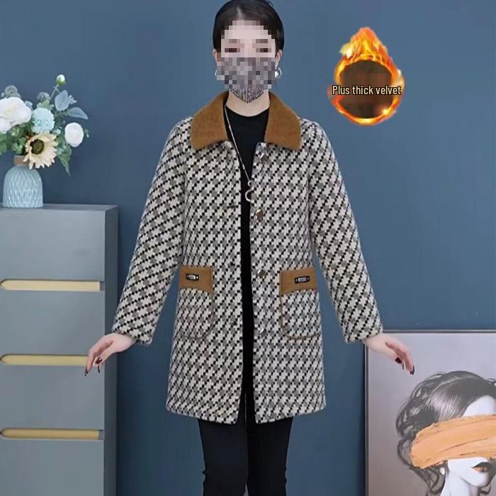 

Stylish Mid-Length Plaid Coat for Middle-Aged and Elderly Women - Perfect for Autumn and Winter L