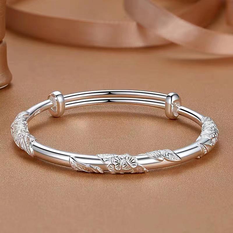 Floral Branch Push-Pull Silver-Plated Women's Bangle - Young Style Bracelet, Perfect Gift for Mom or Girlfriend