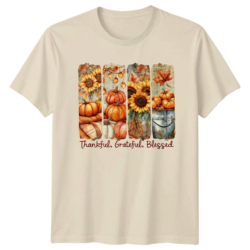 Thankful Grateful Blessed Thanksgiving Fall Harvest Mens Womens Graphic Tee