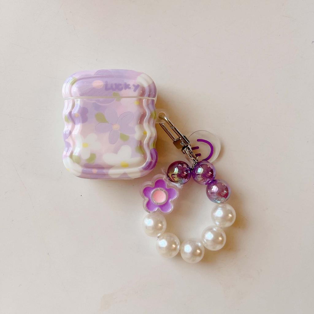 Imd Lucky Flower Pendant Keychain Smiley Wireless Bluetooth Earphone Case For Apple Airpods 1 2 Pro 3 2nd Wavy Charging Box