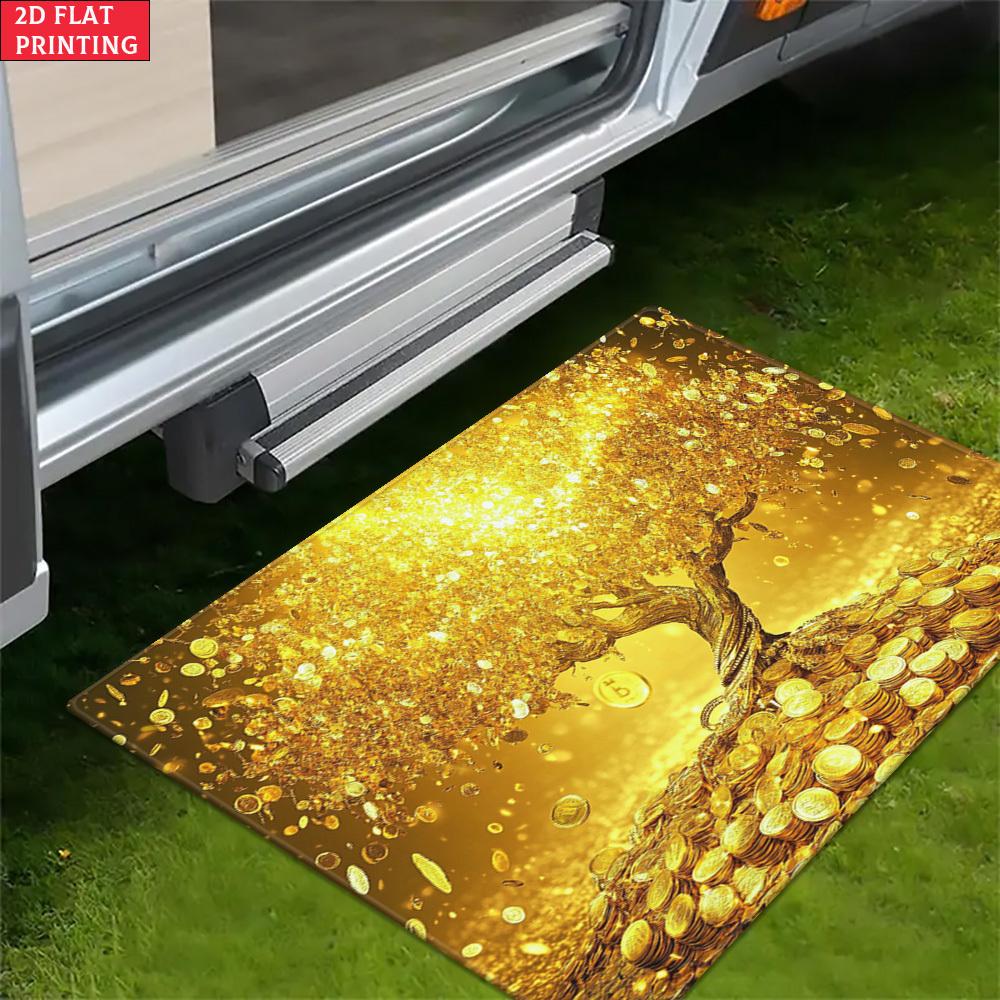 Lucky Golden Money Tree Coin Non Slip Area Rug Washable Indoor Floor Mat for Feng Shui Wealth Prosperity Home Decor