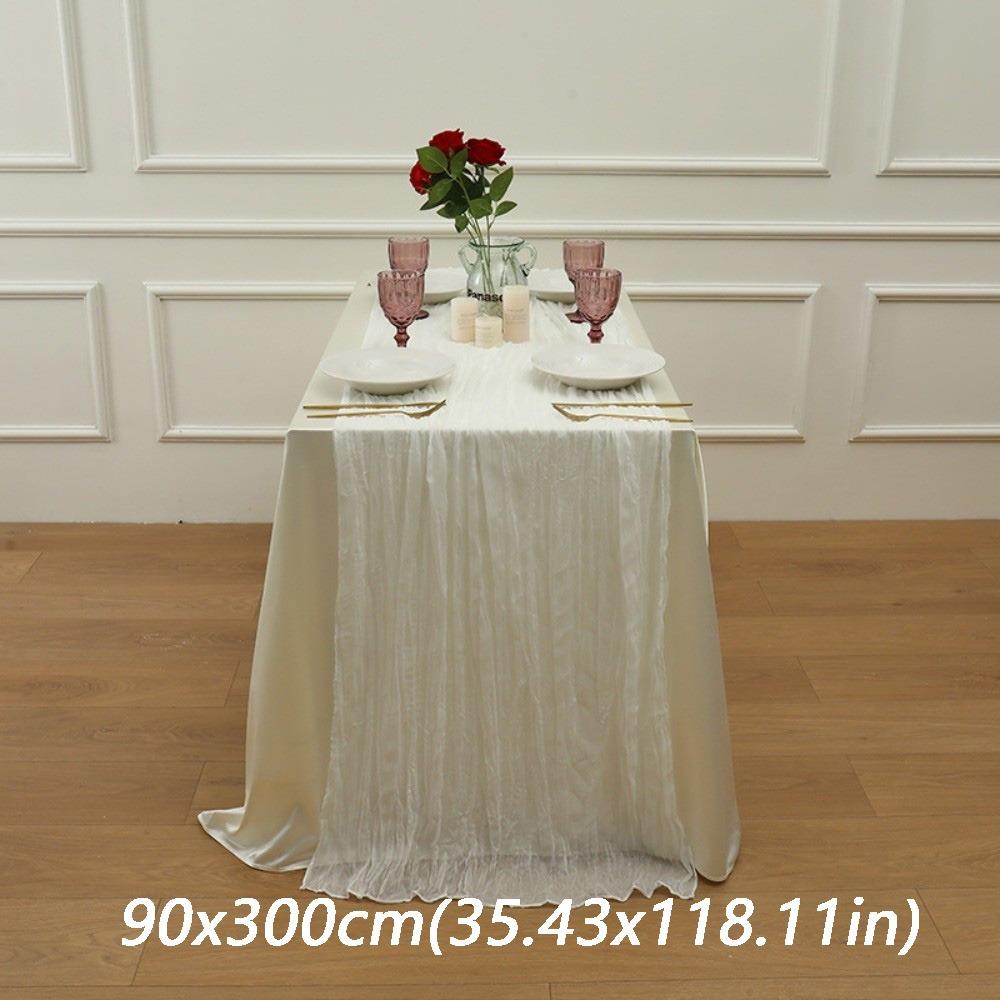 

Semi-Sheer Cheese Cloth Table Runner Elegant Tulle Boho Rustic Balinese Pleated Tablecloth DIY Gauze Table Runner белый