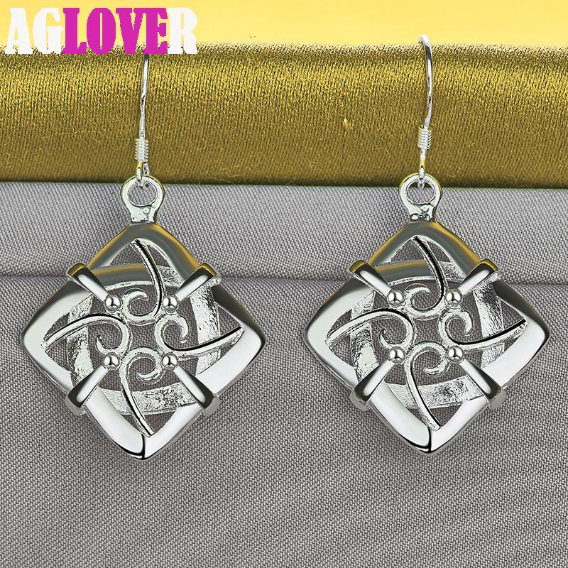 925 Sterling Silber Quadratischer geometrischer Tropfenohrring-Schmuck