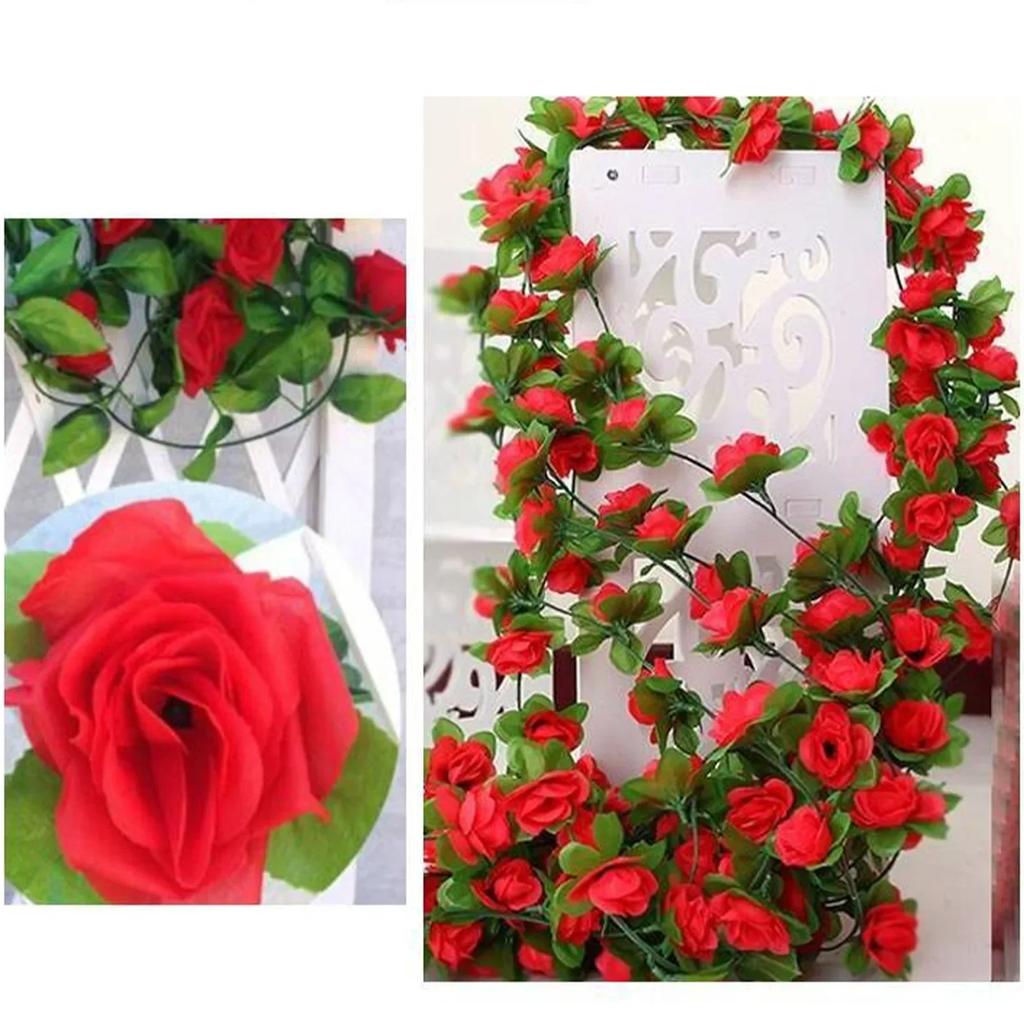 40 Heads Simulated Rose Flower Vine Hedge Living Room Wedding Decoration Wall Hanging Simulated Flowers Rattan 8pcs 230cm