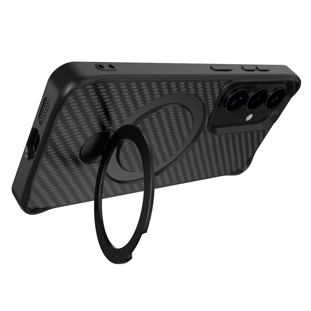 For Samsung Galaxy S26+ Phone Case with Magnetic Kickstand TPU + PC Carbon Fiber Back Cover