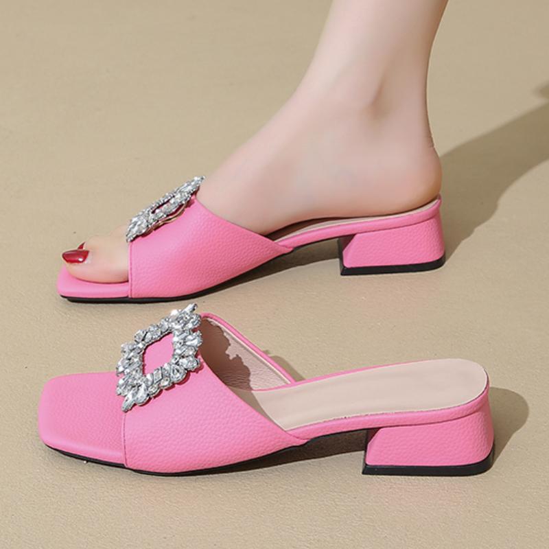 Fashion Women Sandals New Luxury Square Top Flat Slippers Rhinestones Summer Fashion Shoes Women Comfort Light High Heels Sandals Female