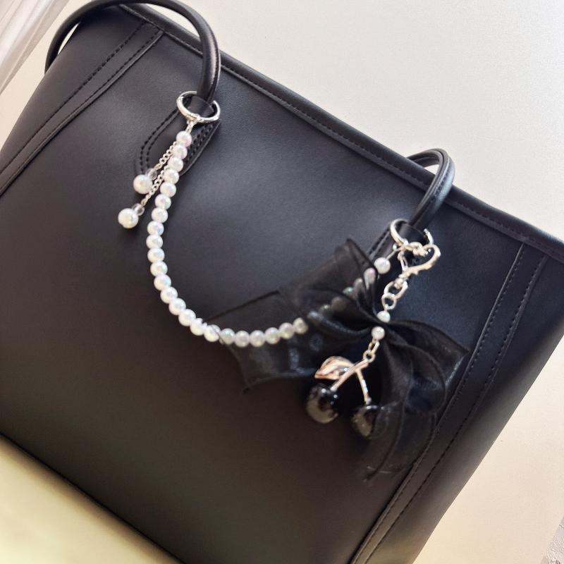 1/2Pcs  Pearl Cherry Lace Keychain Chain Bag Charm Braided Rope Fashionable Keychains For Backpack Pendant Accessories