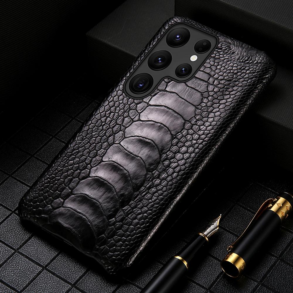 Luxury Genuine Leather Phone Case For Samsung Galaxy S 25 S25 S24 S23 Ultra S21 S22 Plus Note 20 A55 5G Back Cover