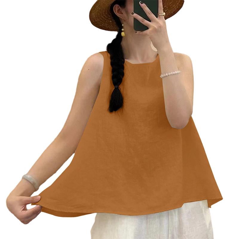 

ZANZEA Women Casual Round Neck Loose Sleeveless Tank Tops 4XL коричневий
