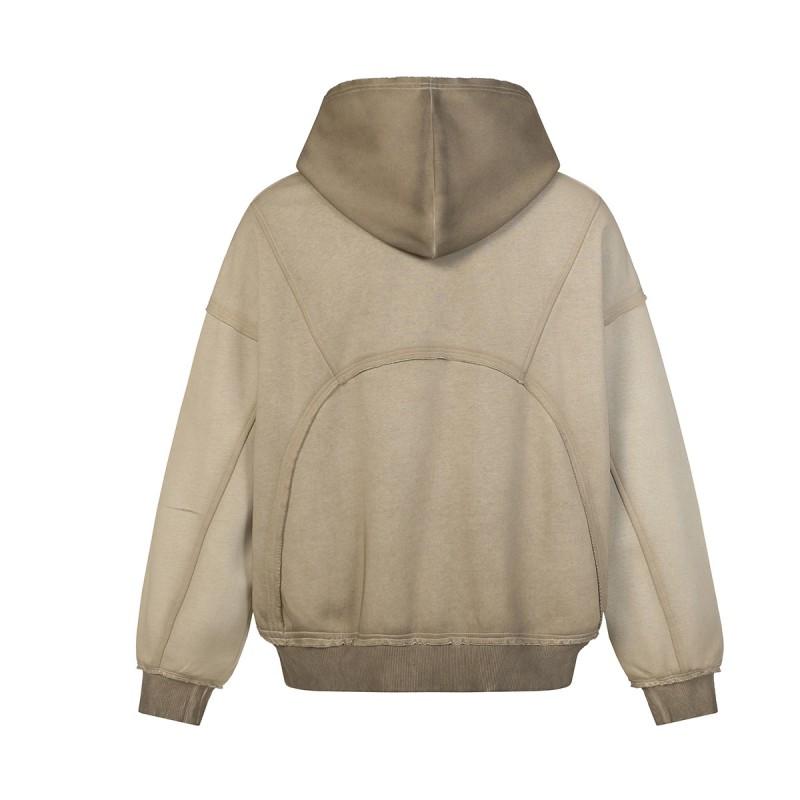 Washed Distressed Oversized Zip Hoodie Men American Streetwear Heavyweight Sweatshirt