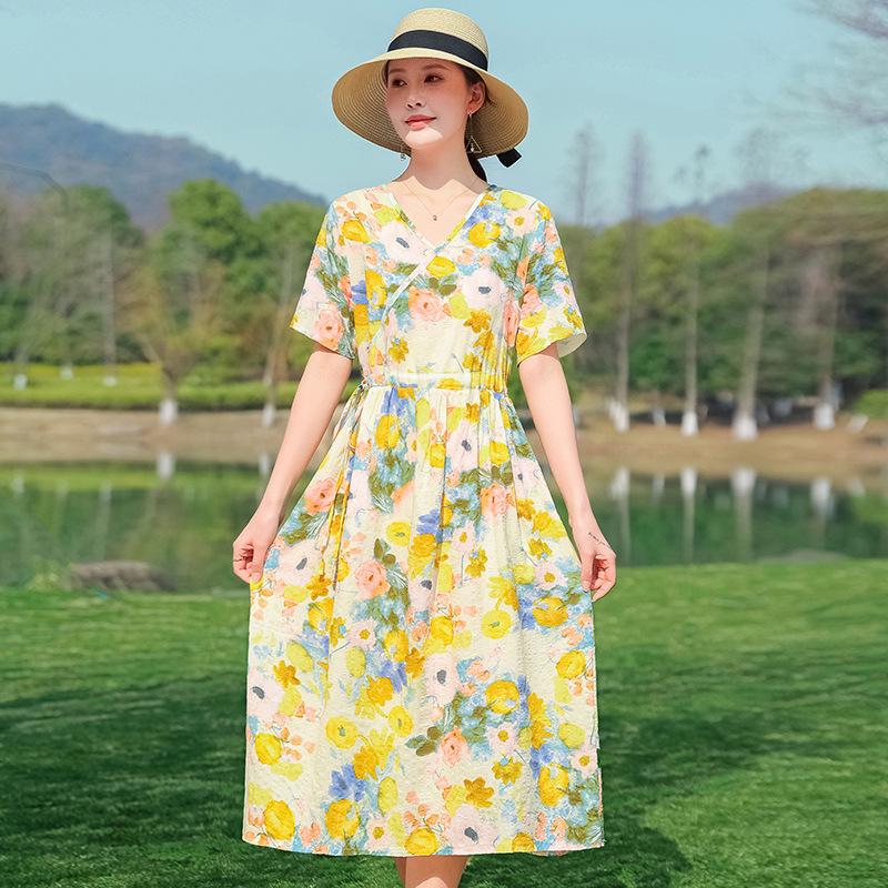 

Жіноча ретро бавовняна довга сукня великого розміру з квітковим принтом XL