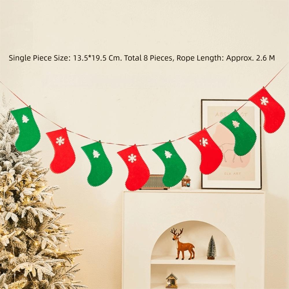 Felt Christmas Banner Elk Design Santa Design Xmas Pull Flag Hanging Ornament Red Green Felt Christmas Banner Wall Decor