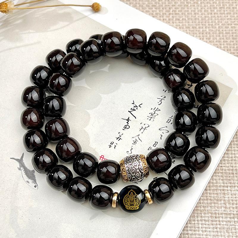 Ebony sauce round bead Bodhi bracelet, peach powder, Guofeng double circle, handheld plate to play Buddha bead bracelet wholesale