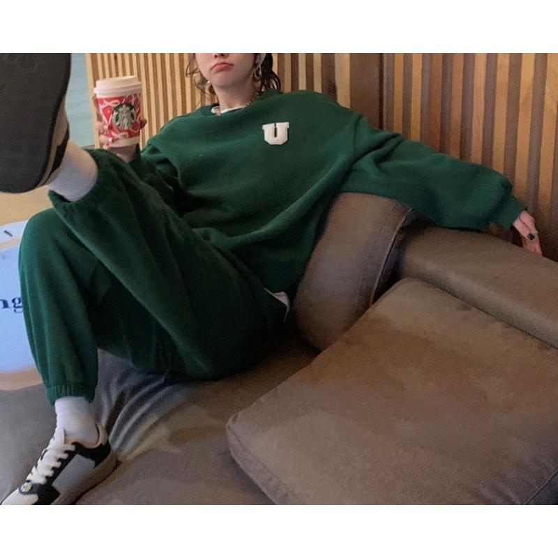 Casual Fashionable Sports Suit for Women Spring and Autumn Loose Temperament Sweatshirt and Trousers Two-piece Set