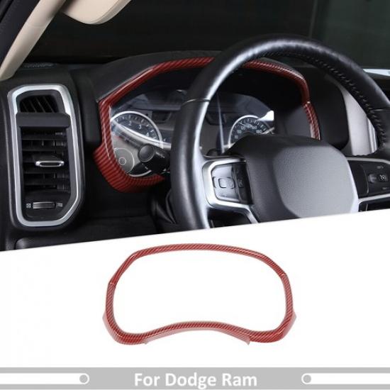 Interior Dashboard Meter Trim Cover Frame For Dodge Ram1500 18+ Red Carbon Fiber