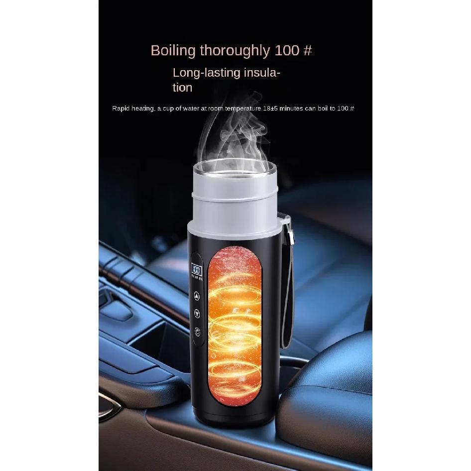 Termos Electric Încălzit pentru Mașină 12V 24V, 500ML, Sticlă de Apă cu Încălzire USB, Cană Termos Portabilă pentru Călătorii și Muncă
