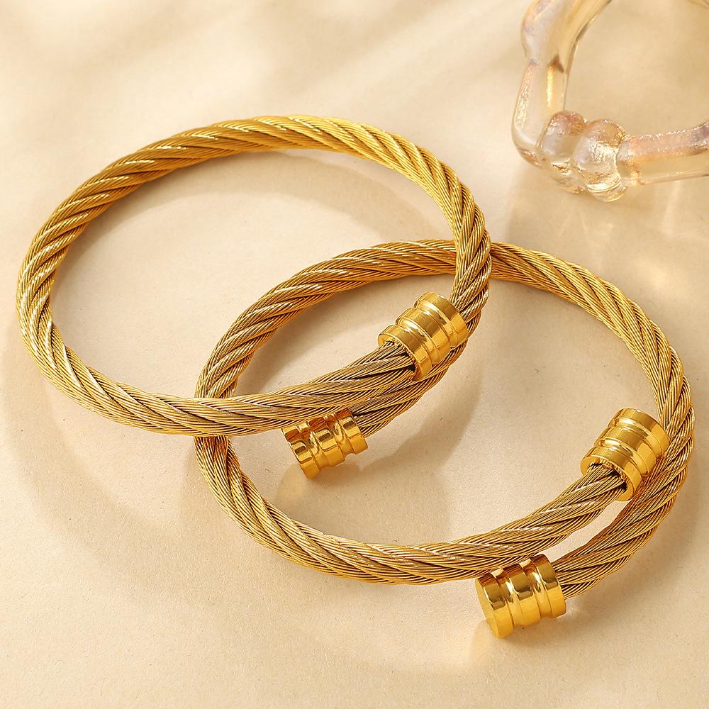 Light Luxury Adjustable Steel Wire Bangle, 18K Gold Plated Stainless Steel Minimalist Open Cuff for Women & Men