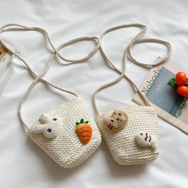 Stylish Lightweight And Durable Kids Woven Bag Featuring Cartoon Rabbit And Carrot
