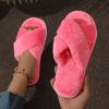 Fashion Simple Cross Strap Plush Slippers Women Lightweight Fluffy Fur Home Slippers Woman Faux Fur Flat Heel Couple Slides Plus Size 43